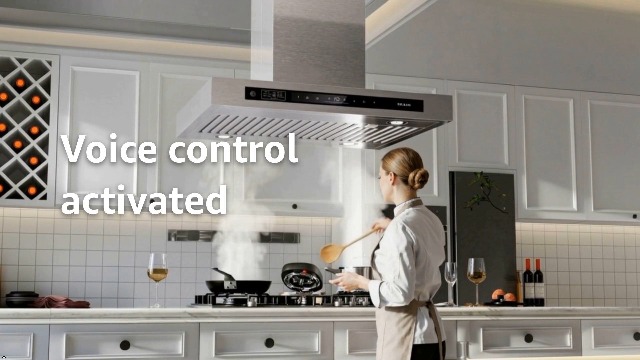 Image of BRANO Island Range Hood 36 Inch with 900 CFM 4 Speeds, Voice /Gesture /Touch Control Kitchen Hood, Ducted /Ductless Convertible, Adjustable Lights Stainless Steel Vent Hood