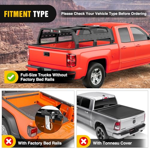 Image of Nilight Truck Bed Cargo Rack Compatible with 2002-2024 Dodge Ram 1500 2014-2024 Chevy Silverado 1500 2009-2024 Ford F150 2007-2013 Toyota Tundra Overland Extender with 2Pcs LED Light Pods