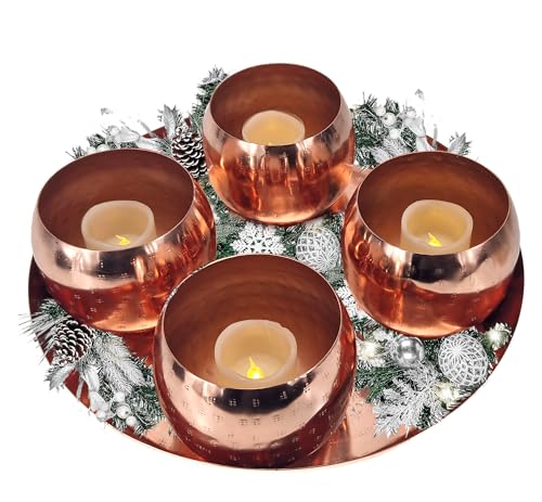 Adventskranz Schale im Set 5-teilig Weihnachten | Metall Farbe Gold Kupfer...