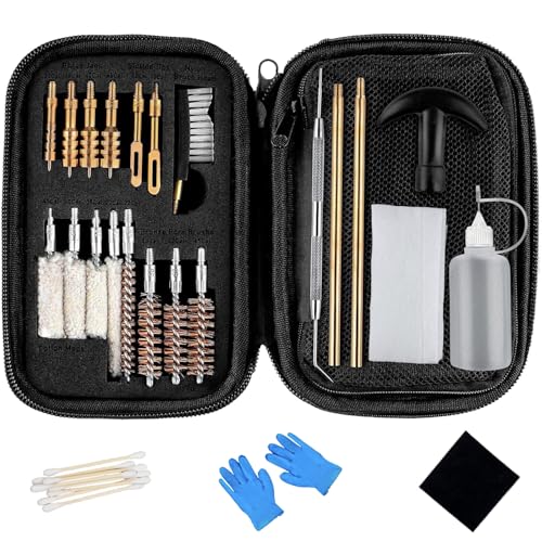 TactiClean Handgun Cleaning Kit, 25 in 1 Universal Gun Cleaning Kit for .22 .357 .38/9mm .40 .45 Caliber, Pistol Cleaning Kit Gun Brush Tools Gun Accessories