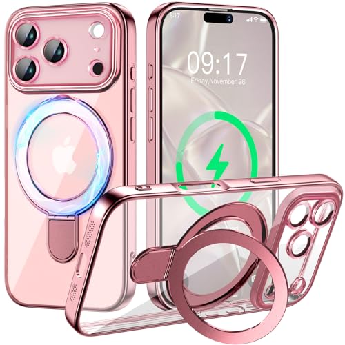 Image of Magnetic for iPhone 17 Pro Max Case with Invisible Stand[Compatible with MagSafe][Full Camera Lens Protector][Military Drop Protection] Shockproof Not Yellowing Clear Slim Soft for Women Men