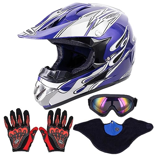 Image of OUMURS Adult Motocross Dirt Bike Helmet with Goggles, Gloves & Mask Dirt Bike ATV Helmet for Unisex-Adult Men Women Adjustable Sun Visor DOT /FMVSS-218 Off-Road Motorcycle Helmet UTV Helmet Downhill
