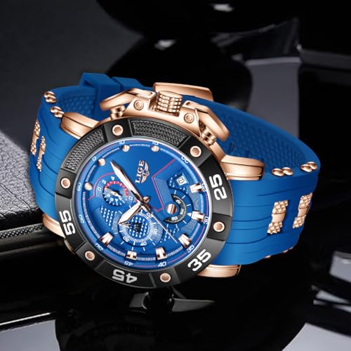 Image of LIGE Unique Mens Wristwatch Fashion Multifunction Chronograph with Calendar Quartz Analog Watch Waterproof Outdoor Sport Watch for Men Casual
