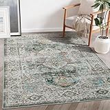 Strloepr Waschbarer Teppich Groß Wohnzimmer Schlafzimmer Esszimmer Büro,Rugs for Living Room,Traditionell Vintage Grün, Weiß, Blau, Braun,Mehrfarbig, 200 x 305 cm