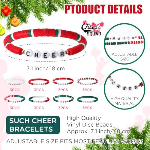 Image of Landical 24 Pcs Cheerleader Gifts Stackable Clay Bead Cheer Bracelets Friendship Bracelets Senior Night Cheer Gifts for Girls(Christmas Colors)