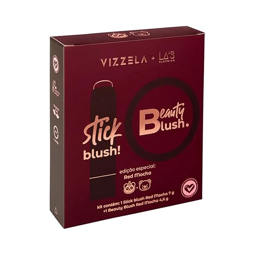 Kit Beauty Blush Red Mocha, Bastão 7g + Compacto 4,6g, Acabamento Natural, Marrom Avermelhado