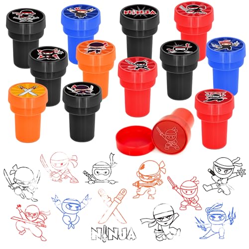 Cinrobiye 24 Pcs Ninja Stampers Party Favor Set, Cute Ninja Warrior Stamps for Kids Birthday Party, Classroom Rewards, Goody Bag Fillers, Martial Arts Themed Party Supplies