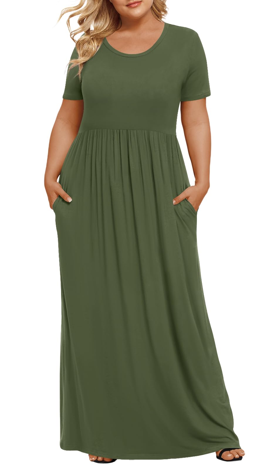 LONGYUAN Women's Plus Size Maxi Dresses Summer Short Sleeve Casual Long Dress 2026 XL-6XL