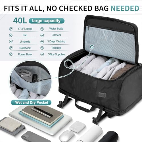Image of 40L Travel Backpack for 17.3 Inch Laptop TSA Friendly USB-A Black