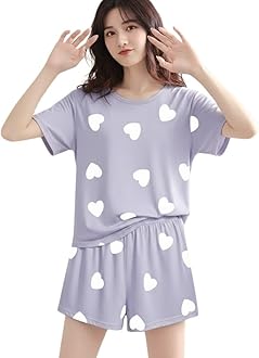 Women Korean Shorts Pajama Set Cotton Blend Nightwear Set Top & Shorts Sleepwear Lounge Wear Soft Comfortable Night Suit Ladies Summer Night Dress Co-Ord Home Wear Set