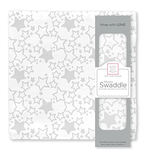 SwaddleDesigns Cotton Muslin Swaddle Blanket, Receiving Blanket for Boys & Girls, Best Shower Gift, 46x46 inches, Little Lambs, Sterling