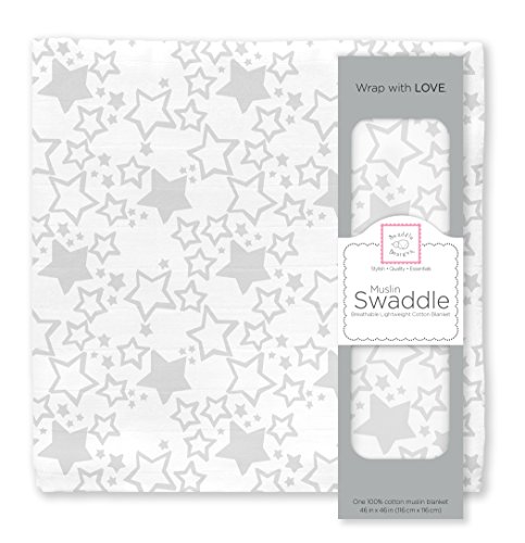 Image of SwaddleDesigns Cotton Muslin Swaddle Blanket, Receiving Blanket for Boys & Girls, Best Shower Gift, 46x46 inches, Sterling Starshine