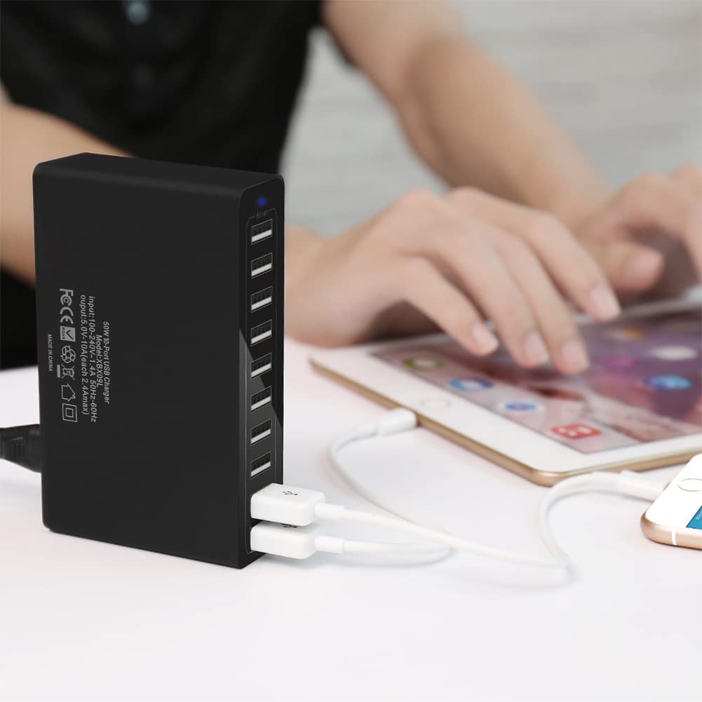 Stazione Di Ricarica USB Multi-Porta Da 60W – 10 Porte, Carica Rapida 5V/10A, Materiale Ignifugo, Protezione Da Sovratensioni, Ideale Per Casa E Ufficio, Colore Bianco