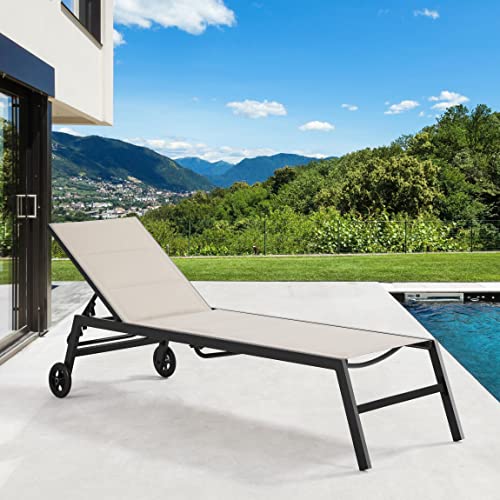 Yaheetech Outdoor Patio Chaise Lounge, All Weather Outdoor Lounge with Wheels, 5-Position Adjustable Recliner for Patio, Pool, Beach & Yard, Beige Yaheetech Outdoor Patio Chaise Lounge, All Weather Outdoor Lounge with Wheels, 5-Position Adjustable Recliner for Patio, Pool, Beach & Yard, Beige