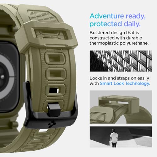 Image of Spigen Rugged Armor Pro for Apple Watch Series 11 46mm Case with Strap Band, Series 10 46mm Protective TPU Cover with Strap - Vintage Khaki