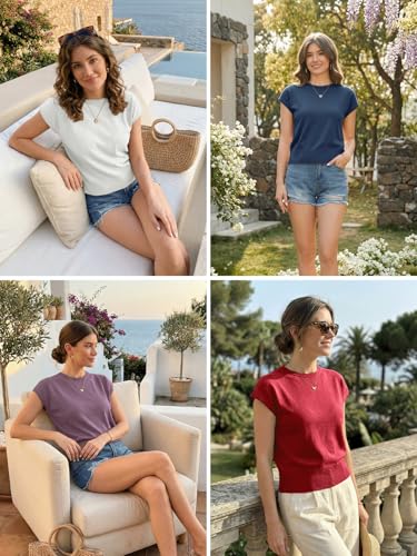 Image of UNCLECAT Short Sleeve Sweater for Women Knit Fall Pullover Tops | Crew Neck,Cap Sleeve,Lightweight,Basic ,Soft Fabric,Spring Summer Fall Outfits, Trendy 2026,Business Casual Tops