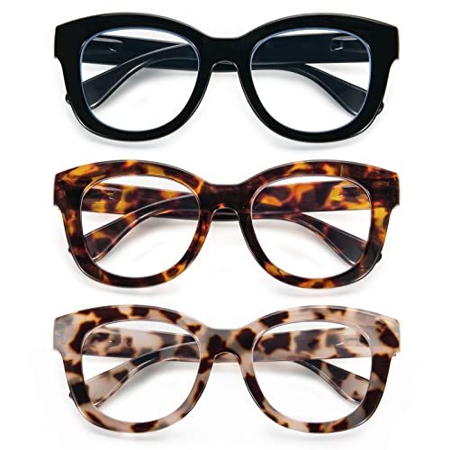 KoKoBin 3-Pack Oversized Reading Glasses For Women Blue Light Blocking Readers with Spring Hinge Ladies Computer Reader 1.0 - Image 3
