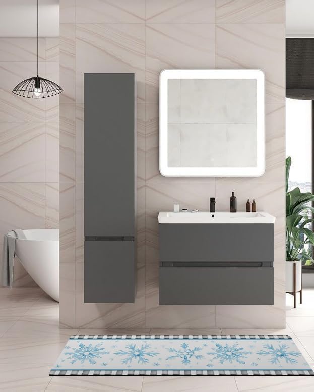 Miniatura 2 de Tapete de baño con diseño de copo de nieve azul para bañera, antideslizante, de secado rápido y absorbente, tierra de diatomeas, para fregadero,