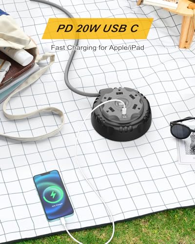 Regleta Retráctil con Cable Extensible y Puertos USB C PD 20W, Protección contra Sobretensiones, 5 Tomas AC y 3 Puertos USB, Cable de 3.05 m, Color Gris miniatura 4