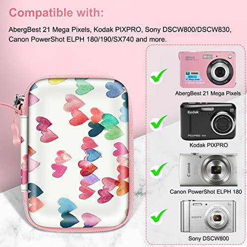 Fintie Digital Camera Case Compatible With Abergbest 21 Mega Pixels 2.7" Lcd Rechargeable Hd/Kodak Pixpro/Canon Powershot Elph 180/190 / Sony Dscw800 / Dscw830 Cameras, Raining Hearts #TOP1