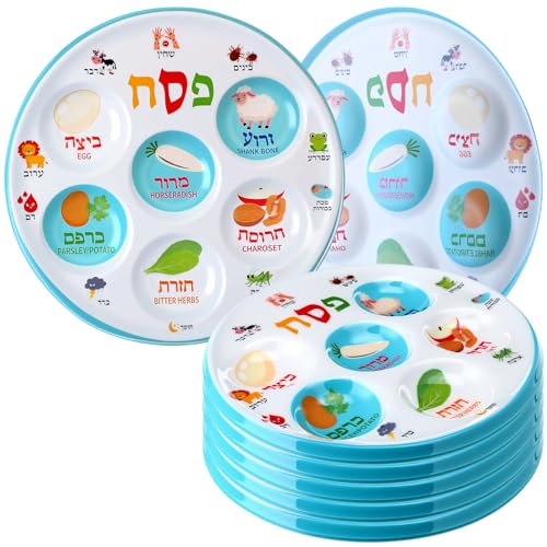 Jingmore 6 Pack Passover Decoration Plastic Plates Pesach Plate Passover Seder Dish for Pesach Feast Party Favors 10 Inch (Ten Plagues)