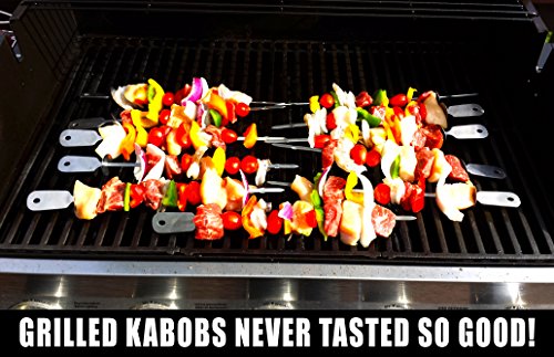 Cave-Tools-Skewers-Set-10-Stainless-Steel-Wide-BBQ-Kebob-Sticks-for-BBQ-Grill-Flat-Metal-with-Food-Remover-Disc-BBQ-Accessories-12-Inch
