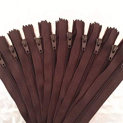 Fermetures éclair en nylon souples lot de 20 pièces marron café de 10 cm