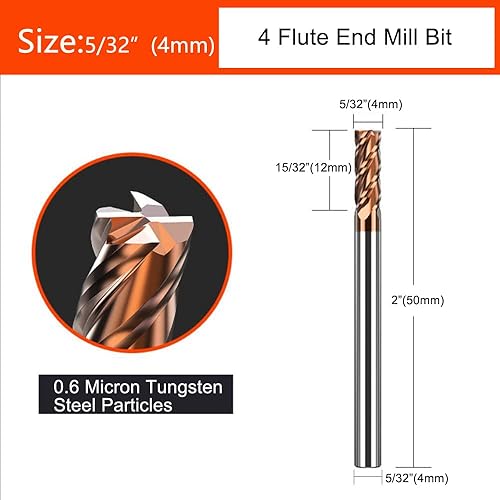 Vista 25 de ASNOMY Fresa de extremo cuadrada de carburo de 3/16 pulgadas (0.197 in) para aceros de aleación/aceros endurecidos, cortador de fresado de 4 fallas
