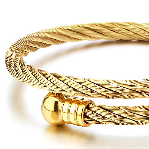 Image of COOLSTEELANDBEYOND Elastic Adjustable Steel Twisted Cable Cuff Bangle Bracelet for Mens for Women