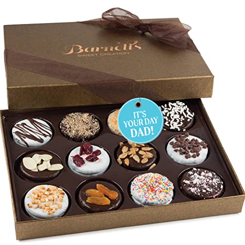 Barnetts Fathers Day Gift Basket, 12 Chocolate Covered Cookies Gourmet Candy Box Baskets for Dad, Men, Husband, Father, Grandfather, Son, Brother, Prime Food Delivery, Gifts for Him