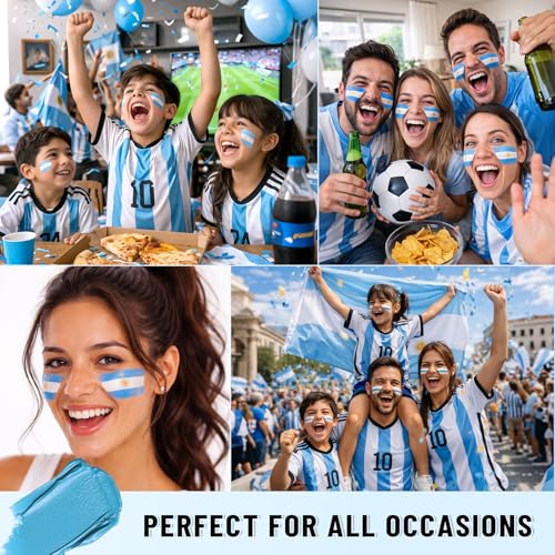 Image of BADCOLOR Argentina Light Blue White Face Body Paint Stick Set, Oil Based Fan Makeup Stick, Waterproof Sweatproof Face Paint for Football, Rugby, Softball, Baseball, Lacrosse, Sports Accessories