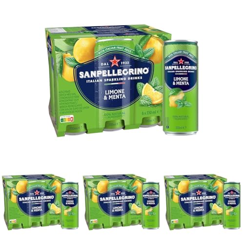 San Pellegrino Refresco Naturali Limón y Menta, Pack 6 Latas de 33cl (Paquete de 4)