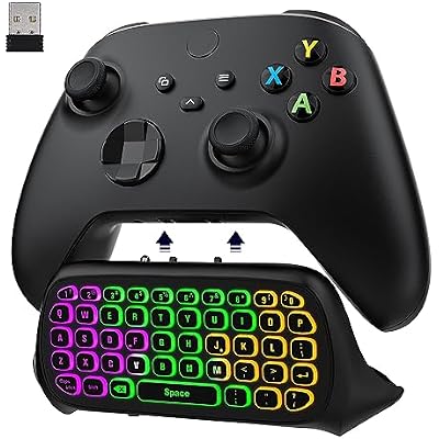 MoKo RGB Backlight Keyboard for Xbox One Controller, Xbox Series X/S, Wireless Chatpad Keypad with 2.4G Receiver&3.5mm Audio Jack, Xbox Accessories Mini Game keyboard for Xbox One/One S/Elite/2, Black