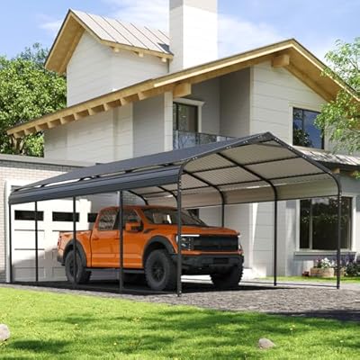 BinpLax 12x20 FT Heavy Duty Galvanized Steel Carport Canopy - All-Weather Vehicle Shelter for Cars, Trucks, Boats & Tractors, Metal Garage Structure with Rust-Resistant Frame
