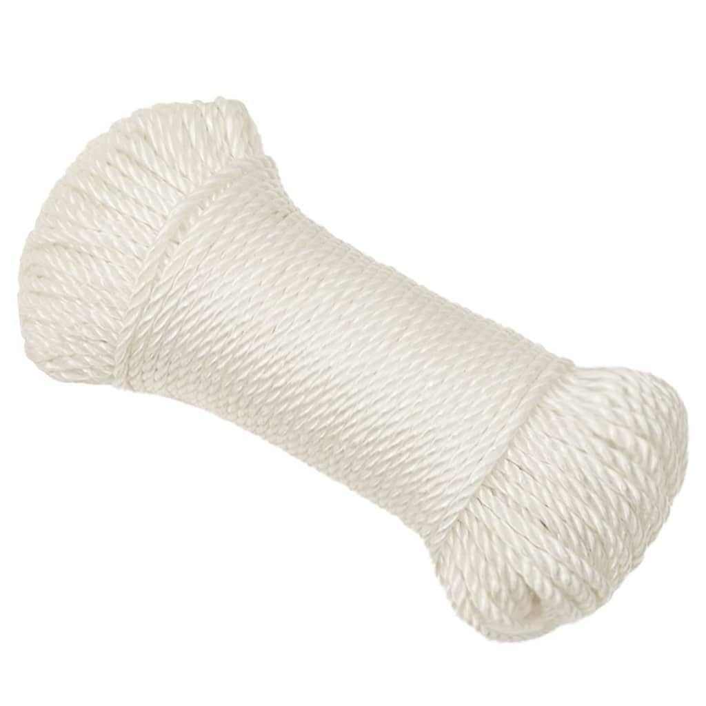 Corda da lavoro intrecciata bianca in polipropilene, spessa 8 mm e lunga 50 m, resistente ai raggi UV e alle intemperie, per legare nodi, per giardino, costruzione, officina