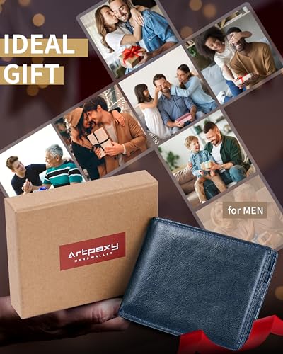 Image of Artpaxy Mens Wallet Bifold Genuine Leather RFID Blocking Wallet for Men with 1 ID Window 13 Card Holders 2 cash pockets 1 Gift Box
