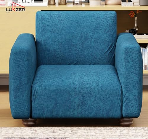 Image of Lukzer 5 Seater Blue Lining Design Universal Sofa Cover 3+1+1 Seater | 360 Fully Covered Anti-Slip Washable Couch Cover Protecter | 140 GSM Stretch Fit Polyester + Spandex Slipcover (SC-022-05)