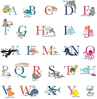 DECOWALL DS-8040 A-Z Ocean Alphabet (Small) Kids Wall Stickers Decals Peel and Stick Removable for Nursery Bedroom Living Room Art murals Decorations