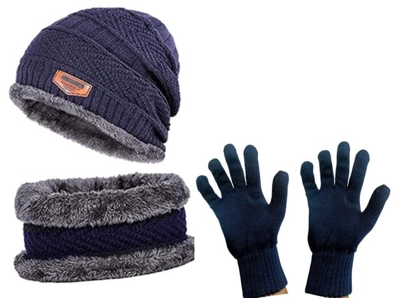 winter complete face shield winter wear set of woolen hat + neck scarf + woolen handglows hot and warmer freesize and unisex all items same color