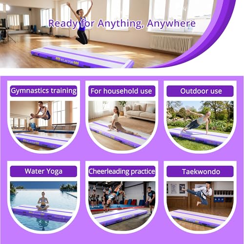 WELANDFUN Air Tumble Track Mat for Gymnastics | 4 / 6 / 8 inches Air Tumbling Mats, 6.56 / 10 / 13 / 16ft Inflatable Gymnastics Mat for Home Use, Training, Cheerleading, Water Yoga with Electric Air Pump (Purple, 16ft x 3.3ft x 6inch) - Image 5