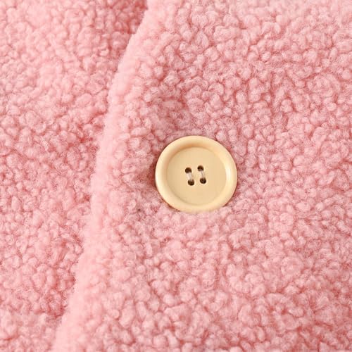 Girls Sherpa Jacket Fuzzy Fleece Warm Winter Coats Kids Lapel Button Down Sweater Outwear with Pockets 2-9 Years4