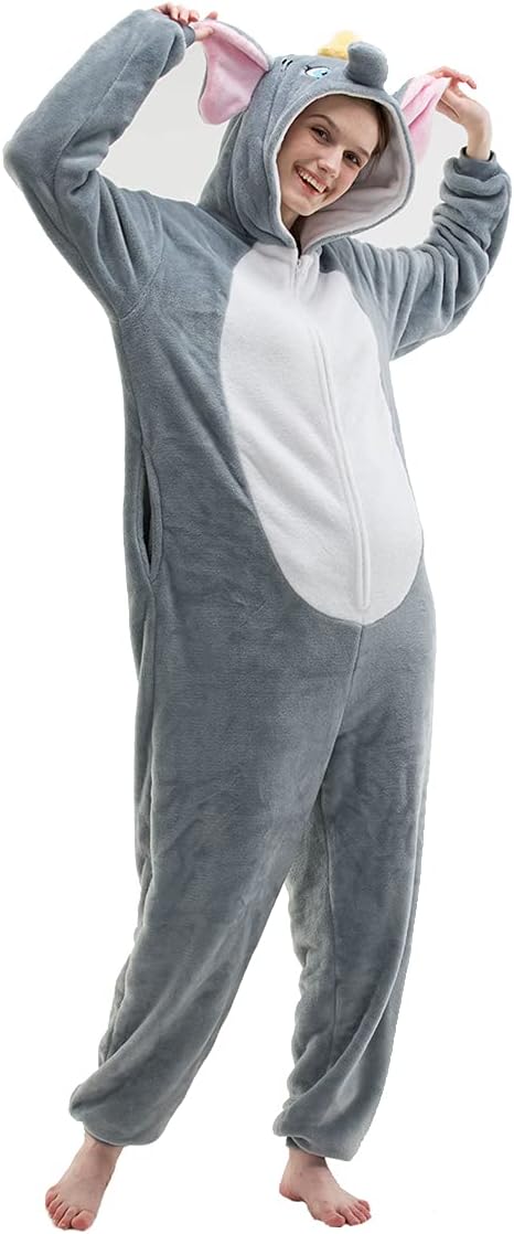 Snug Fit Unisex Adult Onesie Pajamas, Flannel Cosplay Animal One Piece Halloween Costume Sleepwear Homewear