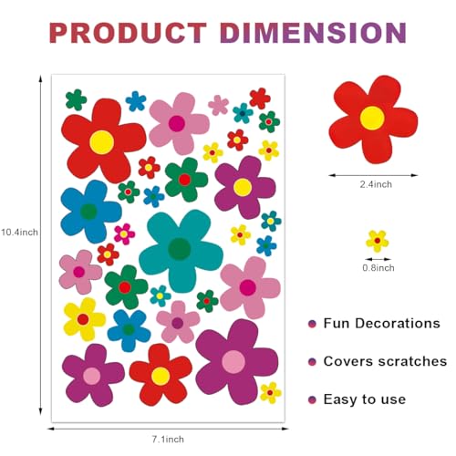 Image of KVAEY Flowers Car Stickers Set, Self Adhesive Daisy Flower Label Stickers for Car Body Mirror Window, Waterproof Hippie Stickers for Car Scooter Laptop Decoration, Car Accessories (Style A)