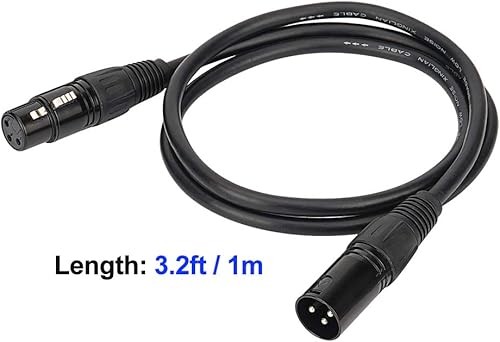 Miniatura 2 de Cable DMX de 3.2 pies3.3 ft, 10 cables DMX de 3 pines, cables DMX, DMX512 XLR macho a hembra, cable de señal de luz de escenario con conectores de