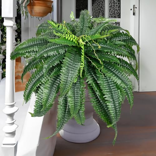 FAJUNZH Large Faux Ferns for Outdoor Planter, 60 Branches Artificial Ferns Plants, 42Inch Fake Boston Ferns Greenery Stem for Home, Office, Garden Indoor Outdoor Decoration(1pack)
