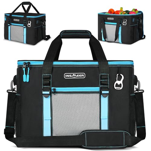 INSMEER Bolsa Termica Marmita Grande para 75 Latas, Saco Térmico Isolador à Prova de Vazamentos 50L, com Alça de Ombro, para Almoço, Piquenique e Praia (Preto)