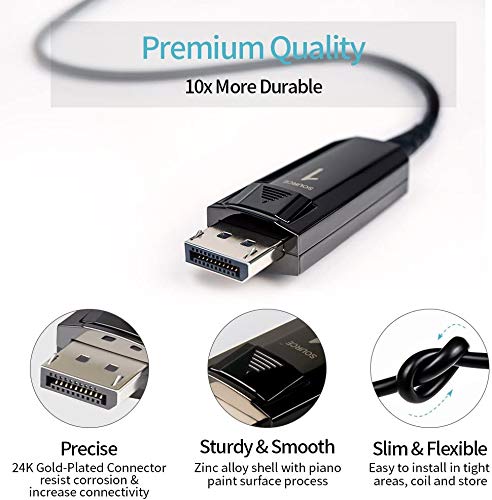 Fibbr Displayport To Displayport Cable, Fiber Optic Dp To Dp Cable, Male To Male Video Cable Supports 8K 4K High Speed Dp Cord, Compatible With Projector, Computer, Laptop, 1080P Monitor 49.2Ft #TOP2