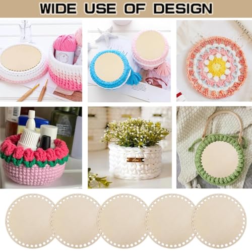 Fonyiunce 5 Stück Gehäkelter Korbboden, 10cm, Selfmade Korbboden Rund Formen, Holzboden zum Häkeln, Naturholzkorbboden Holzboden, Crochet Basket Holzbasis für DIY Handtasche