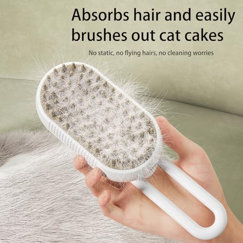 Image of Cat Steamy Brush with Rotatable Handle 3 in 1 Grooming Steamy Brush for Cats and Dogs Massage Cleaning Spray Comb for Removing Tangled and Loose Hair (White)