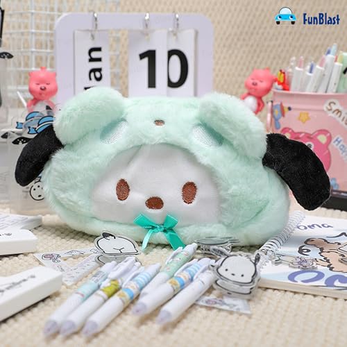 Image of FunBlast Fur Pencil Pouch for Girls - Cute Cartoon Animal Pouch, Multi-Purpose Zipper Case for School Kids, Cosmetic Pouch for Girls, Coin & Travel Pouches for School /Office (Green)